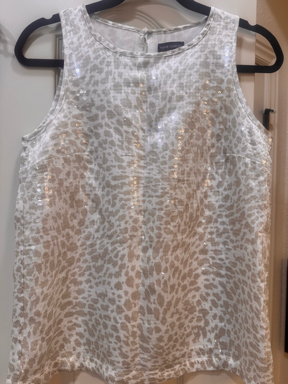 Vince Camuto Cream Leopard Sequin Shell Top